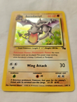 1999 Pokemon Vintage Rare Holo Stage 1 Aerodactyl (1/62) Fossil Set LP - Image 3