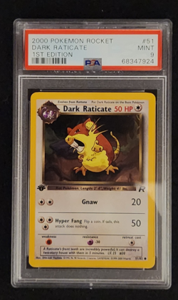 2000 Pokemon Team Rocke 1st Edition #51 Dark Raticate PSA 9 MINT - Image 1
