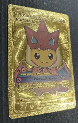 Pokemon TCG Basic Pikachu Mega Charizard Y Tag Cosplay HP 634 Gold Foil Fan Art - Image 2