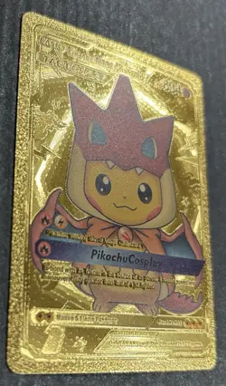 Pokemon TCG Basic Pikachu Mega Charizard Y Tag Cosplay HP 634 Gold Foil Fan Art - Image 4