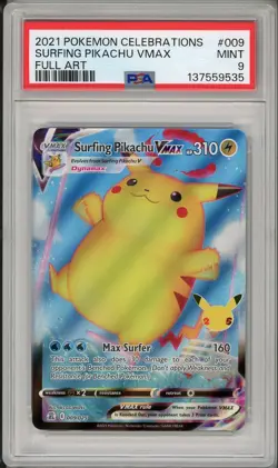 2021 Pokemon Celebrations Surfing Pikachu VMAX Full Art #009 PSA 9 - Image 1