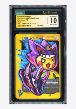 Pokemon CGC 10 GEM AUTO 10 Rainbow Energy Holo Pikachu Red Yanran 2001 VS JPN - Image 1