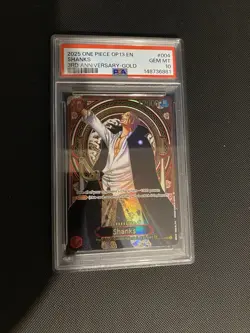 2025 ONE PIECE OP13-CARRYING ON HIS WILL 3RD ANNIVERSARY-GOLD #004 SHANKS PSA 10 - Image 1