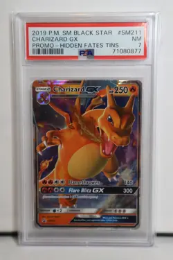 2019 POKEMON SM BLACK STAR PROMO HIDDEN FATES TINS #SM211 CHARIZARD GX PSA 7 NM - Image 1