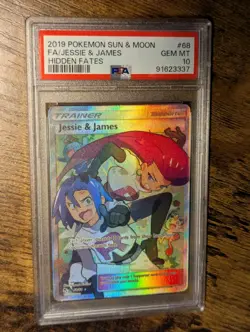 2019 POKEMON 🚀 SUN & MOON HIDDEN FATES #68 FULL ART JESSIE & JAMES PSA 10 ✨ - Image 2