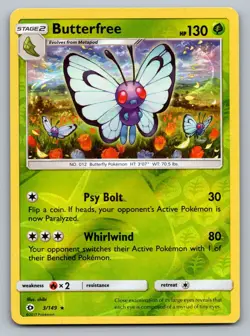 Pokemon TCG SM Base Set Butterfree 3/149 Reverse Holo - Image 1