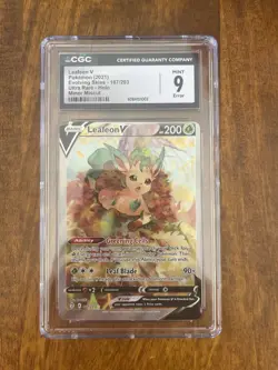 CGC 9 ERROR MINOR MISCUT Leafeon V Holo 167/203 Evolving Skies Pokemon Alt Art - Image 1