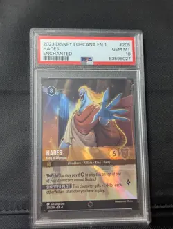DISNEY LORCANA 2023 EN1 HADES KING OF OLYMPUS ENCHANTED 205/204 PSA 10 - Image 1