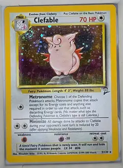 Pokemon TCG Clefable Holo Rare Unlimited Base Set 2 NM Condition - Image 1