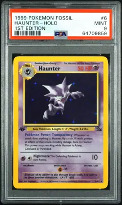 Pokemon Haunter Fossil 6/62 1st Edition Holo Rare 1999 PSA 9 English Card - Image 1