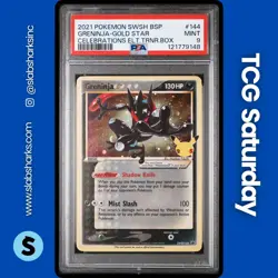 2021 POKEMON SWSH BS PROMO CELEBRATIONS ETB #SWSH144 GRENINJA GOLD STAR PSA 9 - Image 1