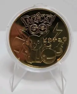 Pokemon GO Coin Pikachu 1996 Japan Limited Ed. 24kt Gold Plated in Protector - Image 2