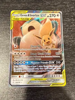 Pokemon Eevee Snorlax GX Holofoil Rare Card 120/181 Tag Team TCG - Image 1
