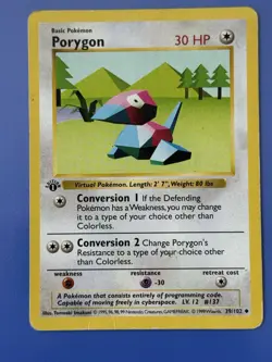 Pokemon Base Set Porygon 039/102 (1st Edition) (Shadowless) Regular Vintage - MP - Image 1