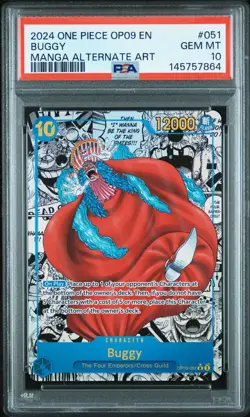 2024 ONE PIECE OP09-EMPERORS IN THE NEW WORLD MANGA ALTERNATE ART BUGGY PSA 10 - Image 1