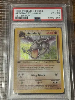 1999 Pokemon Fossil 1st Edition Holo Aerodactyl #1 PSA 4 - Image 1
