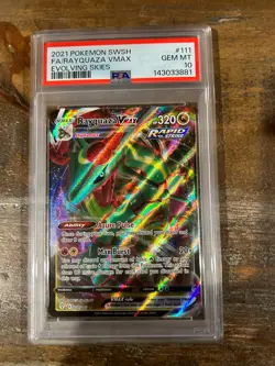 POKEMON 2021 SWSH Evolving Skies Full Art RAYQUAZA Vmax #111 PSA 10 Gem Mint - Image 1