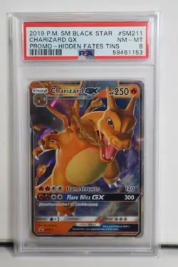 2019 POKEMON SM BLACK STAR PROMO HIDDEN FATES TINS #SM211 CHARIZARD GX PSA 8 - Image 1