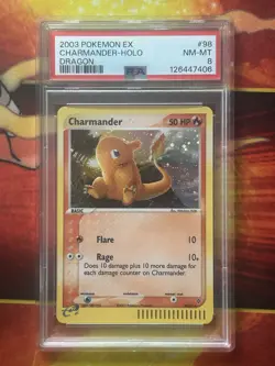 2003 Pokemon EX Dragon Charmander Holo Card 98/97 PSA 8 - Image 1