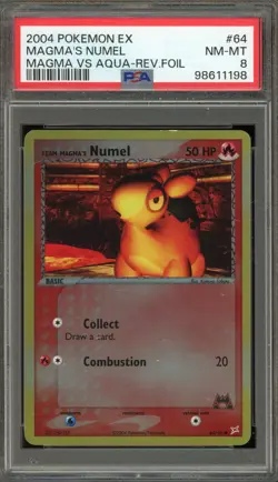 Pokemon Team Magma's Numel EX Magma Vs Aqua Reverse Holo #64 PSA 8 - Image 1