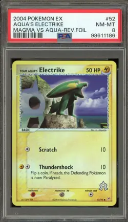 Pokemon Team Aqua's Electrike EX Magma Vs Aqua Reverse Holo #52 PSA 8 - Image 1