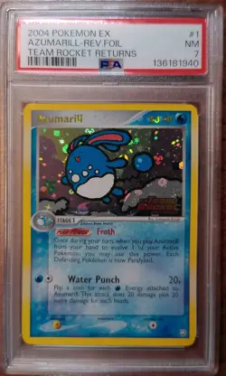 2004 Pokemon EX Team Rocket Returns Azumarill Reverse Foil #1 PSA 7 NM Vintage - Image 1