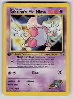 Sabrina's Mr. Mime 94/132 Common Gym Heroes Pokemon 1st Edition LP - Image 1