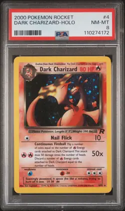 Pokemon Dark Charizard Team Rocket Unlimited Holo Rare #4 PSA 8 - Image 1