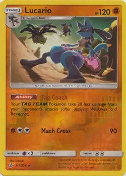 NM-Mint, English - 1 x Pokemon Lucario - 117/236 - Rare - Reverse Holo Sun & Moo - Image 1