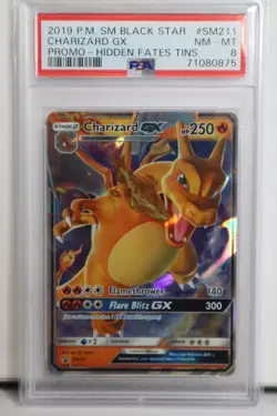 2019 POKEMON SM BLACK STAR PROMO HIDDEN FATES TINS #SM211 CHARIZARD GX PSA 8 - Image 1