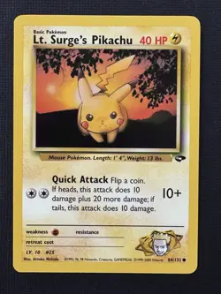 Pokemon Lt. Surge's Pikachu 84/132 Gym Challenge Unlimited Common 40HP - Image 1