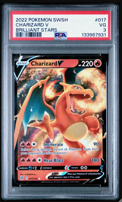 2022 Pokemon Sword & Shield Brilliant Stars 017 Charizard V - PSA 3 VG - Image 1