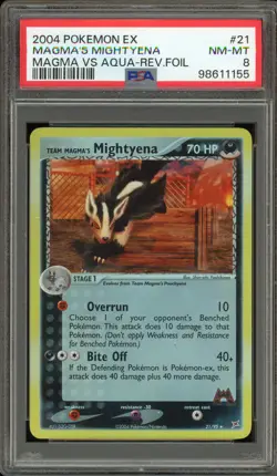 Pokemon Team Magma's Mightyena Magma Vs Aqua Reverse Holo Rare #21 PSA 8 - Image 1