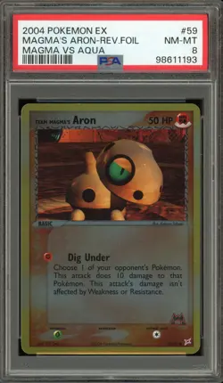 Pokemon Team Magma's Aron EX Magma Vs Aqua Reverse Holo #59 PSA 8 - Image 1