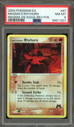 Pokemon Team Magma's Rhyhorn EX Magma Vs Aqua Reverse Holo #67 PSA 8 - Image 1