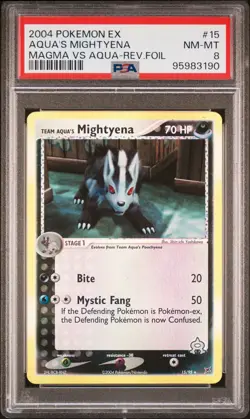2004 Pokemon Ex Team Aqua's Mightyena Magma Vs Aqua Reverse Foil #30 PSA 8 Mint - Image 1