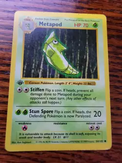 Pokemon Metapod 54/102. 1999 Shadowless Base Set 1st MP - Image 1
