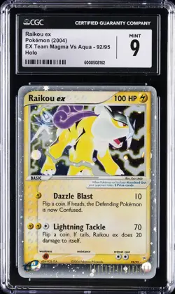 2004 POKEMON EX TEAM MAGMA VS AQUA HOLO #92 RAIKOU EX CGC 9 - Image 1
