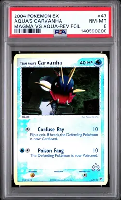 2004 POKEMON EX TEAM MAGMA VS TEAM AQUA TEAM AQUA'S CARVANHA-REVERSE FOIL PSA 8 - Image 1