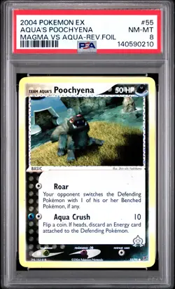 2004 POKEMON EX TEAM MAGMA VS TEAM AQUA TEAM AQUA'S POOCHYENA-REVERSE FOIL PSA 8 - Image 1