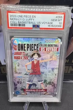 2026 One Piece #055 Monkey.D.Luffy College Basketball U.S. Voyage PSA 10 - Image 1