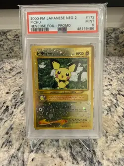 2000 Japanese Pokemon Pichu Reverse Holo Promo #172 Neo Premium File 2 PSA 9 - Image 1