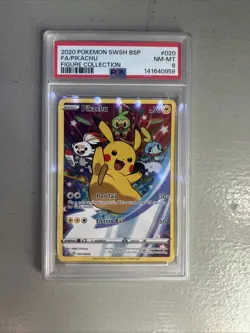 Pokemon Black Star Promo Pikachu SWSH020 Figure Collection Full Art Holo PSA 8 - Image 1