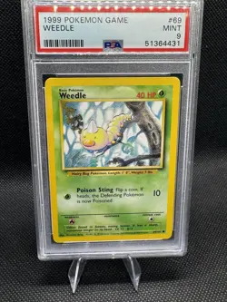 1999 POKEMON BASE SET UNLIMITED #69 WEEDLE PSA 9 - Image 1