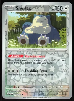 Snorlax 143/165 Uncommon 151 Pokemon Reverse Holo Near Mint - Image 1