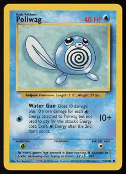 Pokemon Vintage Poliwag 059/102 Base Set Non-Holo - HP / DMG - Image 1