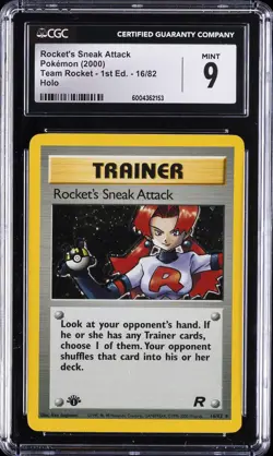 2000 POKEMON TEAM ROCKET - 1ST ED - HOLO #16/82 ROCKET'S SNEAK ATTACK CGC 9 - Image 1