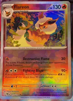 2025 Pokemon Prismatic Evolutions Flareon #013/131 Reverse Holo Poke Ball - Image 1