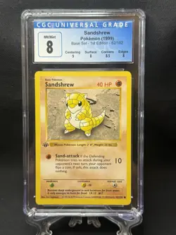 Sandshrew Base Set 1st Edition Shadowless CGC 8 NM-Mint Very Clean!! Pokemon TCG - Image 1