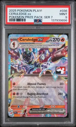 2025 POKEMON PLAY! POKEMON PRIZE PACK: SER 7 #036 CERULEDGE EX PSA 9 - Image 1